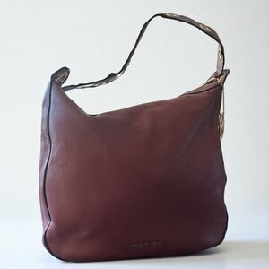 Michael Kors Burgundy Leather Hobo Shoulder Bag Gold Pebbled Tote Raven Purse
